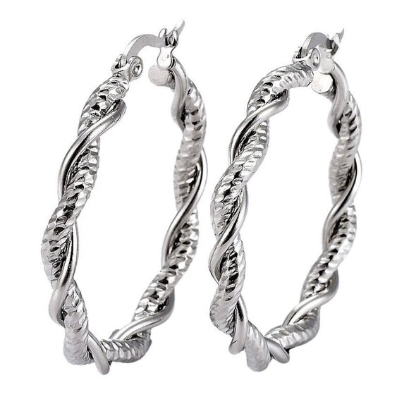 1 3/8 Inch 35mm Hoop Silver Tone Pierced Post Earrings - Picture 1 of 5